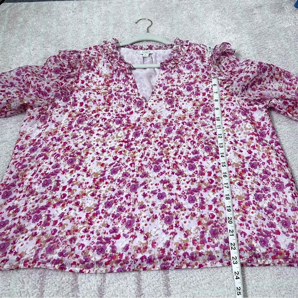 J. Crew Pink Floral Long Sleeve Ruffle Blouse Size Large Valentines Day Office - Picture 9 of 11